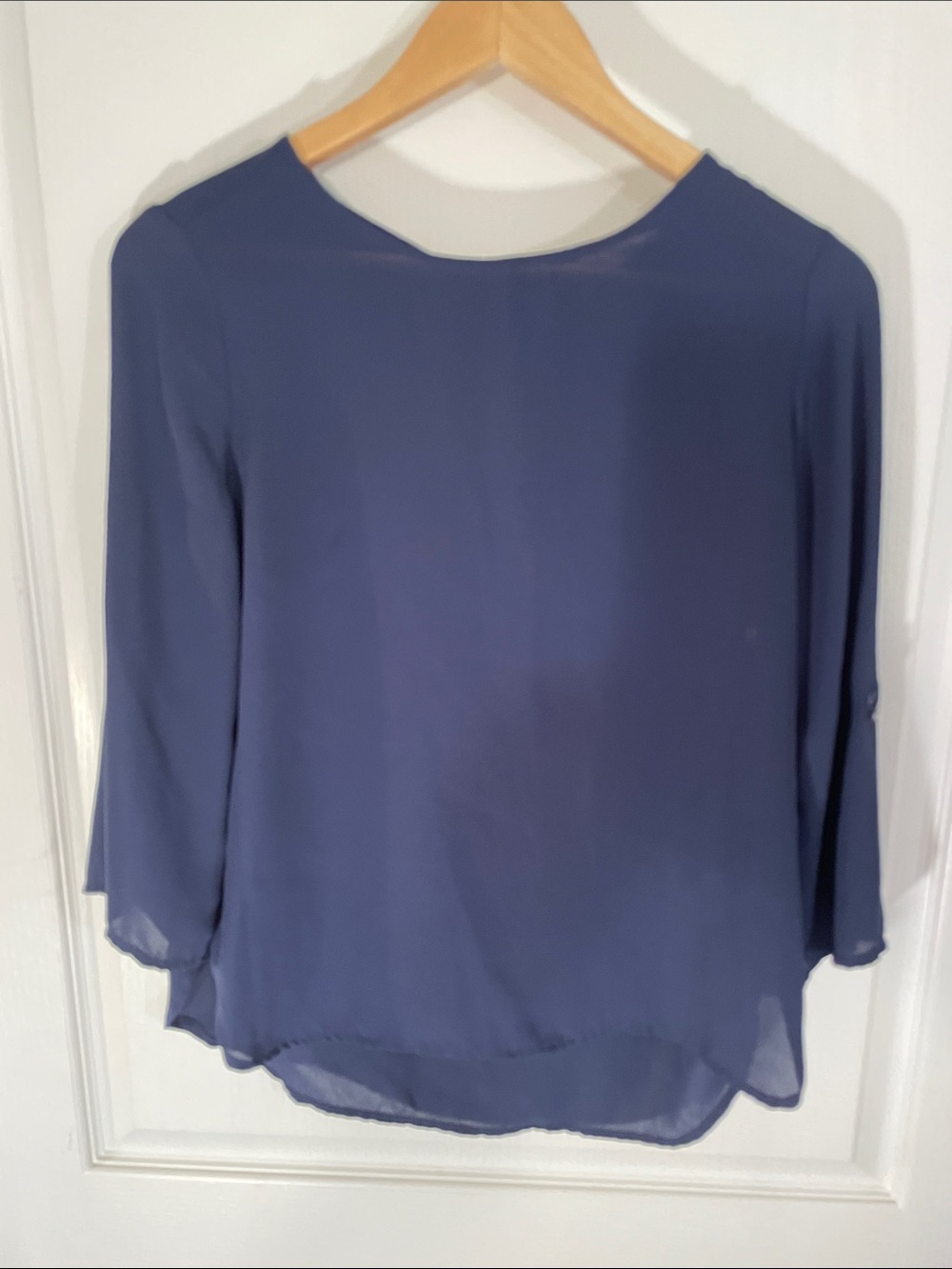 Hippie Rose Navy Blue Sheer Long-Sleeve Blouse